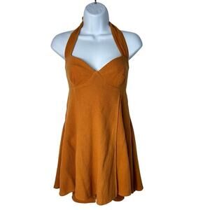 Free People Dress Romper Mini Halter Bustier Boho 100% Cotton Brown S NEW NWT